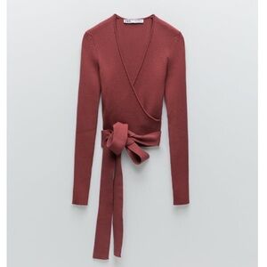 Zara maroon knit wrap sweater top Size S